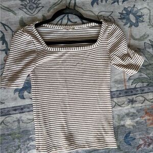 Faherty Cream and Brown Striped Blouse